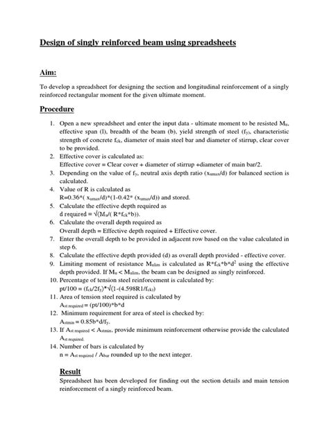 Design of Singly Reinforced Beam Using Spreadsheets | PDF | Beam ... 