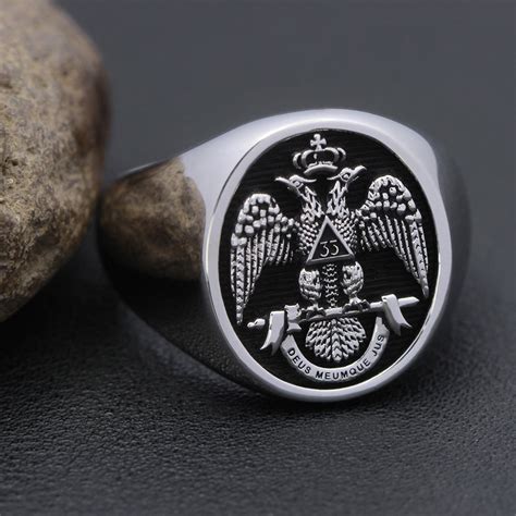 Men`s 33rd Degree Masons Double headed Eagle 925 Sterling Silver Ring