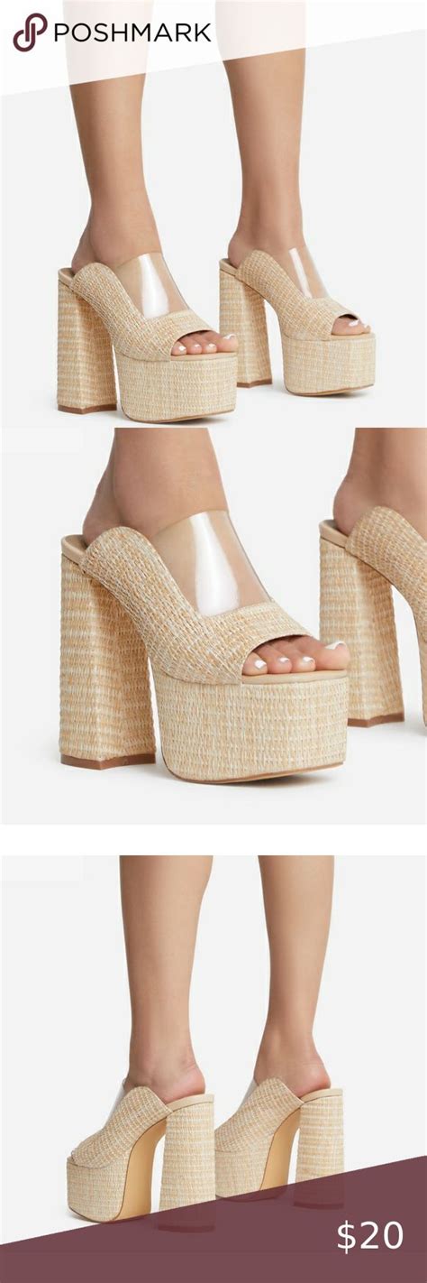 NIB DESTINATION WOVEN CLEAR PERSPEX SQUARE PEEP TOE PLATFORM HEEL MULE IN NUDE Peep Toe