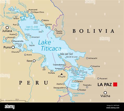 Lake Titicaca, political map. Large freshwater lake in the Andes ...