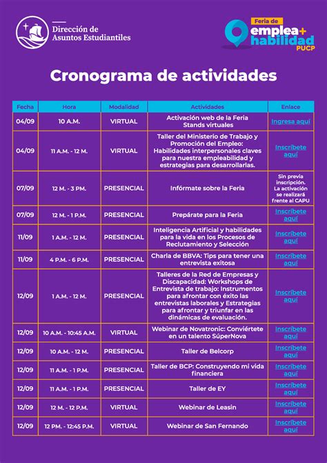 Cronograma Feria De Empleabilidad Pucp Studocu