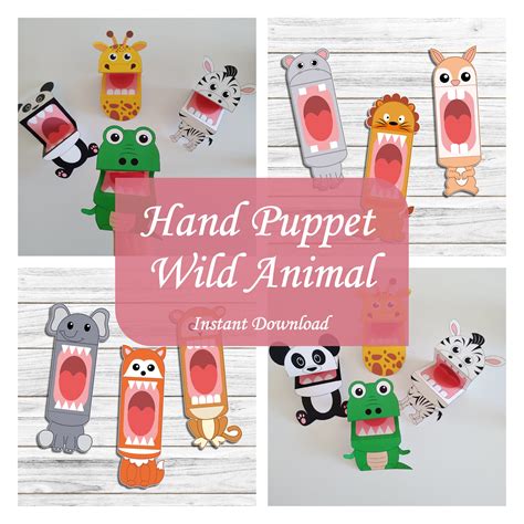 Wild Animal Paper Printable Hand Puppet, Instant Download, Coloring ...