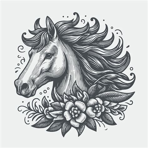 Ilustración de un caballo con estilo de grabado Vector Premium