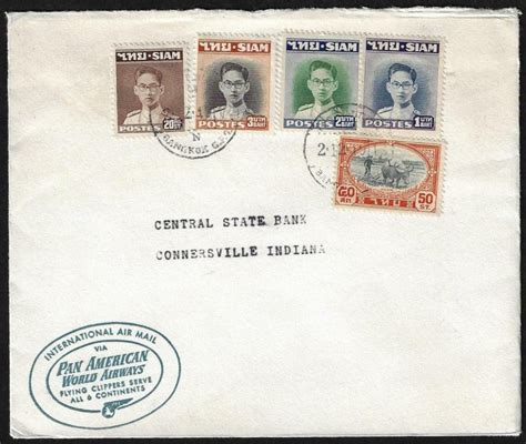 Thailand 1947 US PAN AM Clipper AIR Mail Cover Franked King Bhumibol