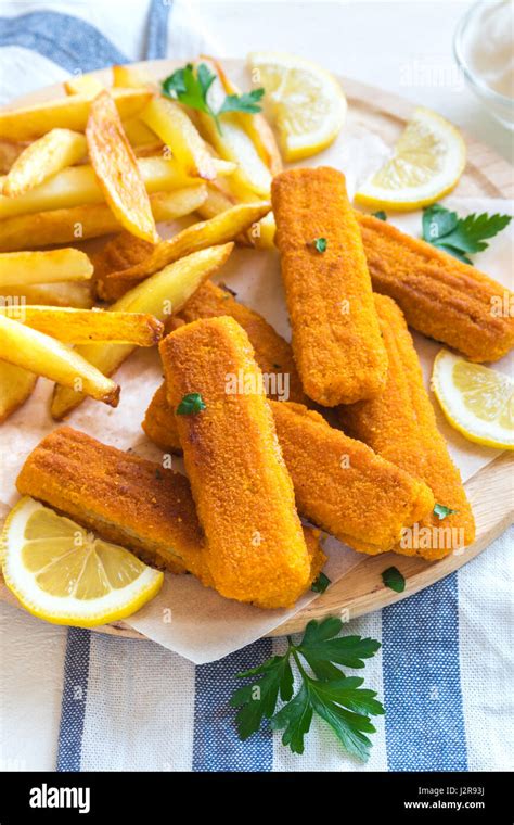 Fried Fish Sticks With French Fries Fish Fingers Fish Sticks With