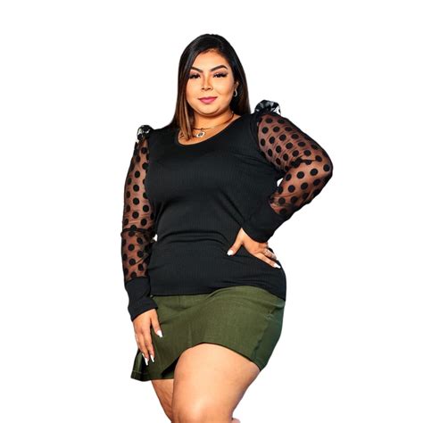 Blusinha Manga Comprida Bufante Tule Poa Bolinha Plus Size Shopee Brasil