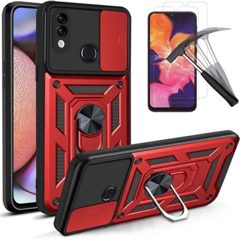 Lot 2 Verres Trempés avec Coque Pour Samsung A10 6 2 Rouge Dure