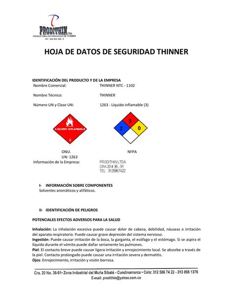 Hoja De Seguridad Thinner Ntc Prodithin Ltda By Claudia Daza Issuu