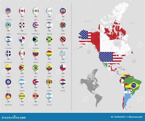 Map of North and South America. Flags of the Americas Stock Vector - Illustration of globe ...