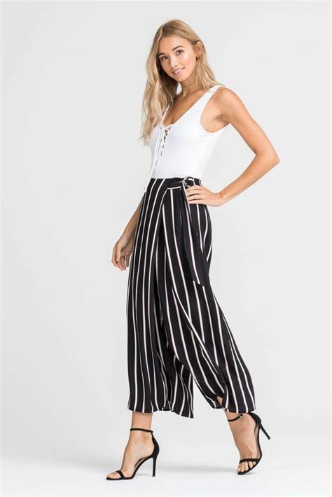 Striped Wide Leg Belted Pant Flowy Pants Cute Dressy Pants Modandsoul Contemporary Women S