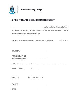 Fillable Online Gyc Tas Edu CREDIT CARD DEDUCTION REQUEST Gyctaseduau