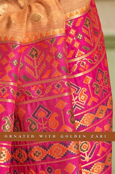 Woden And Pink Nude Cotton Silk Saree With Weave Border And Gold Zari