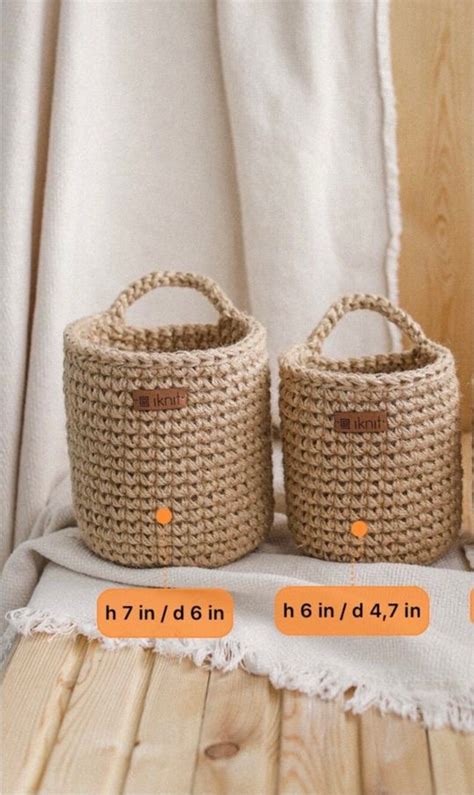 Wall Hanging Storage Baskets Set Of 3 Baskets Crochet Jute Etsy