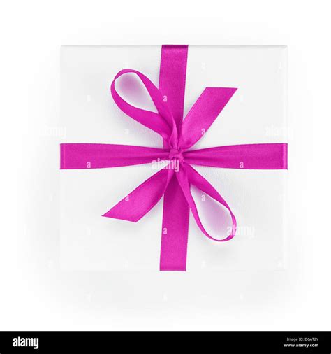 White Textured Gift Box With Purple Ribbon Percent Symbol From Above