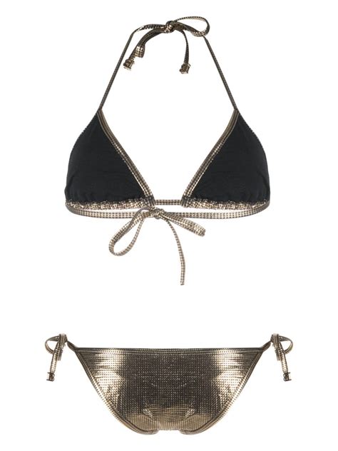 Balmain Metallic Effect Halterneck Bikini In Black ModeSens