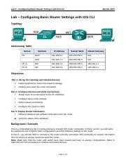 Lab Basic Router Configuration Student Lab Configuring Basic