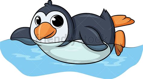 Penguin Swimming Cartoon Clipart Vector - FriendlyStock