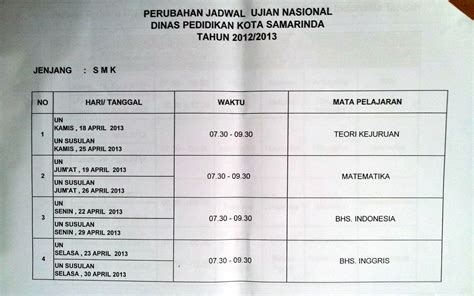 Smk Ti Airlangga Samarinda Perubahan Jadwal Ujian Nasional Dinas