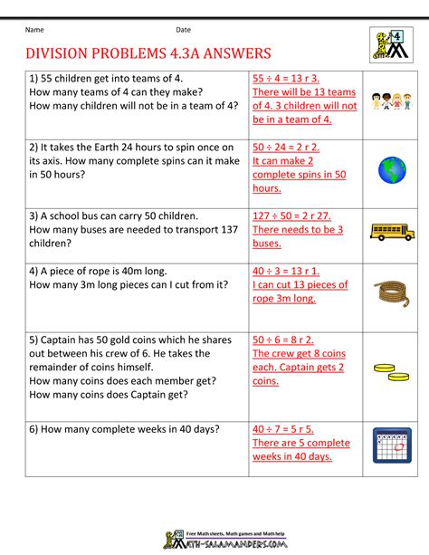 Long Division Word Problems 4th Grade