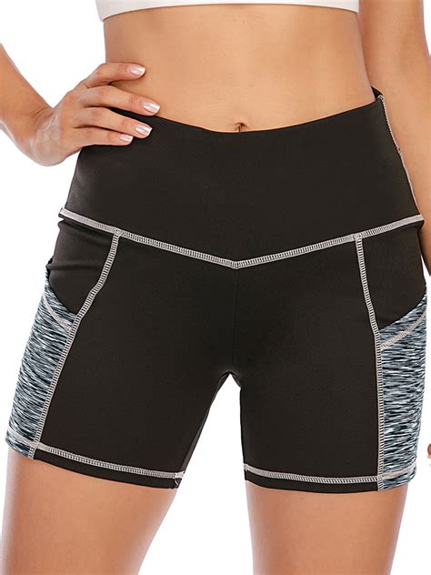 Lelinta High Waist Tummy Control Workout Yoga Shorts Side Pockets For