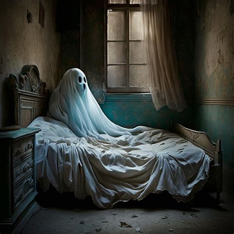 Premium Ai Image A Ghost On A Bed In A Dark Room With A Window That Says Ghost