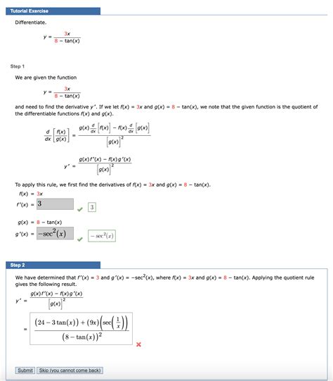 Solved Differentiate Y 8−tan X 3x Step 1 We Are Given The