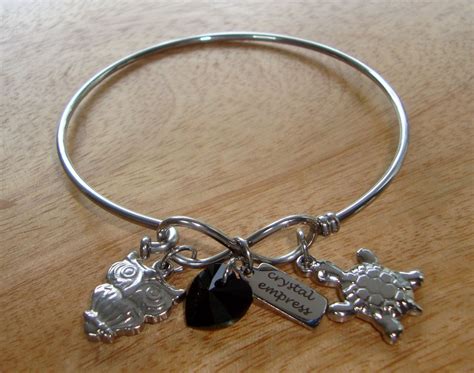 Owl And Tortoise Birthstone Infinity Bangle Stainless Crystal