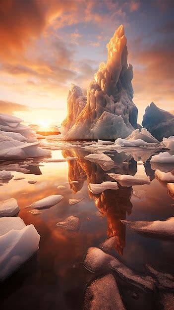 Premium Ai Image Surreal Iceberg Morning Sunrise Broken Ice