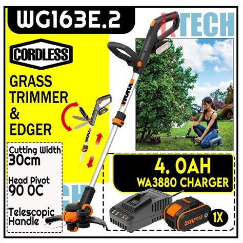 WORX WG163E 2 GRASS TRIMMER CORDLESS 20V MAX LITHIUM ION C W 1x 20V 4