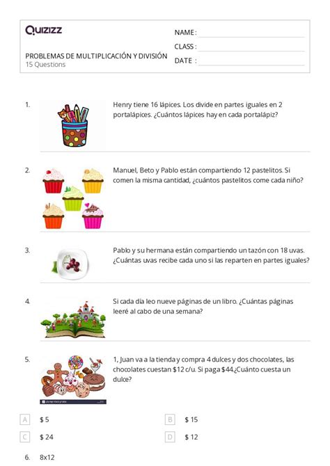 50 Problemas de división hojas de trabajo para Grado 3 en Quizizz