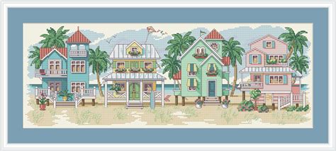 Seaside Cottages Counted Cross Stitch Pattern Summer Sea Home Etsy España