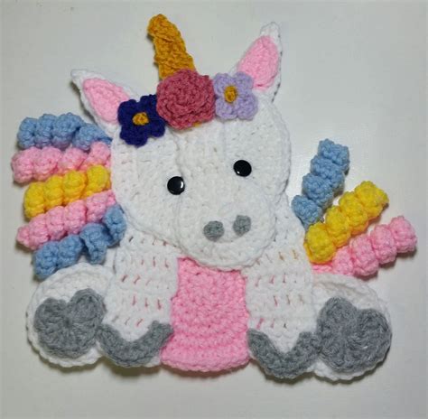 Unicorn Applique Unicorn Applique With Rainbow Mane And Tail Crochet Unicorn Applique Pre