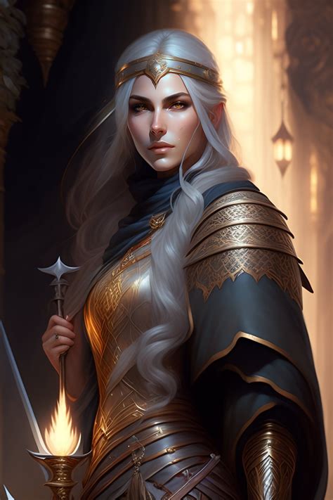 Lexica Female Cleric In Center Dnd Fantasy Gray Hair Holding