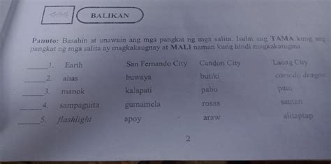 Panuto Basahin At Unawain Ang Mga Pangkat Ng Mga Salita Isulat Ang