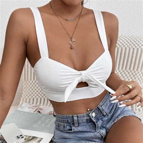 Shein Womens White Crop Top Depop