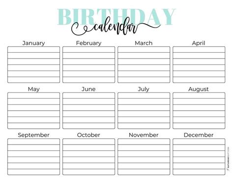 Cute Free Printable Birthday Calendar Templates Saturdaygift