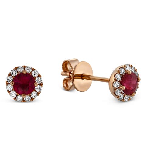 14k Rose Gold Ruby And Diamond Halo Earrings Borsheims