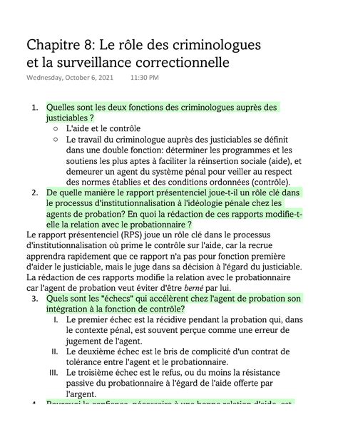 CRI 1950 Chapter 8 Notes de cours introduction à la criminologie avec