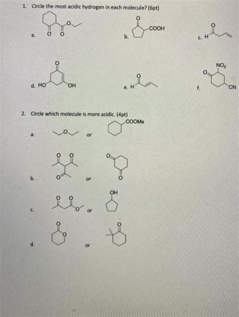 Solved Circle The Most Acidic Hydrogen In Each Molecule Chegg