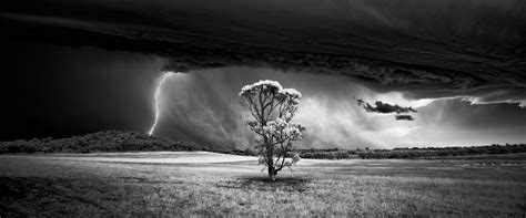 Wallpaper Trees Landscape Field Clouds Lightning Storm Hills