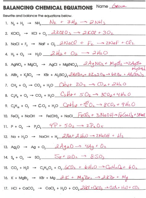 Balancing And Types Of Chemical Reactions Worksheet Chemical