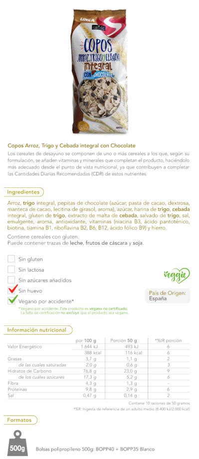 Copos Arroz Trigo Y Cebada Integral Con Chocolate