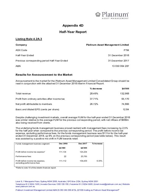 Fillable Online Appendix 4d Chairmans Statement And Financial Report