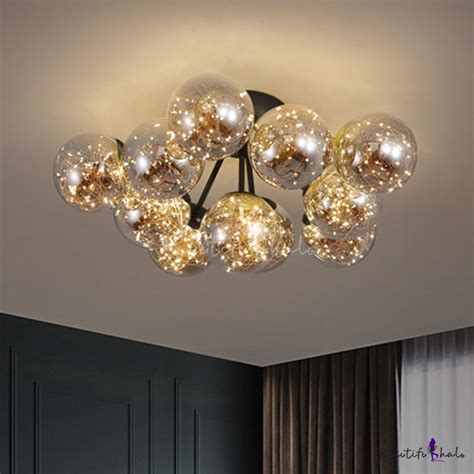 Smokey Grey Glass Bubble Ceiling Lighting Modern 7 11 Bulbs Black Gold Led Flush Mount Light