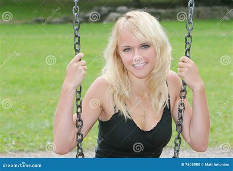 Blonde On Swing Stock Photo Image Of Person Posing Closeup