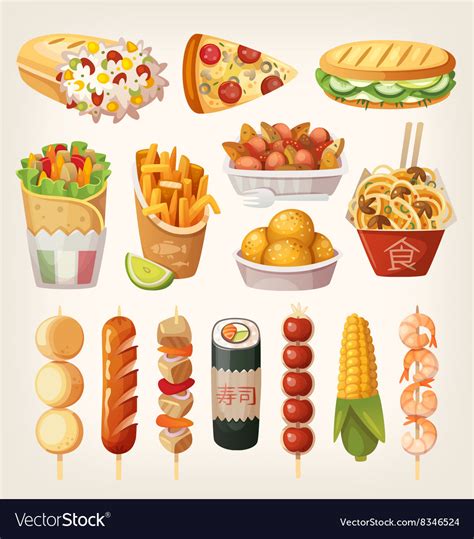 Street food from different countries Royalty Free Vector