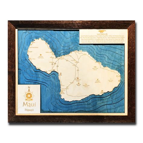 Kauai Hawaii Nautical Wood Map Barnwood Frame X Quick Ship