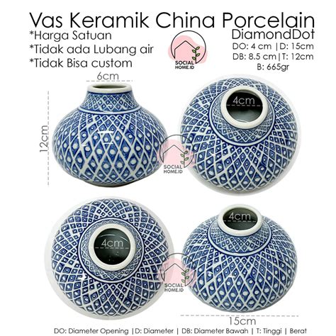 Jual Vas Bunga Keramik Porcelain China Biru Putih Pajangan Flower Vase