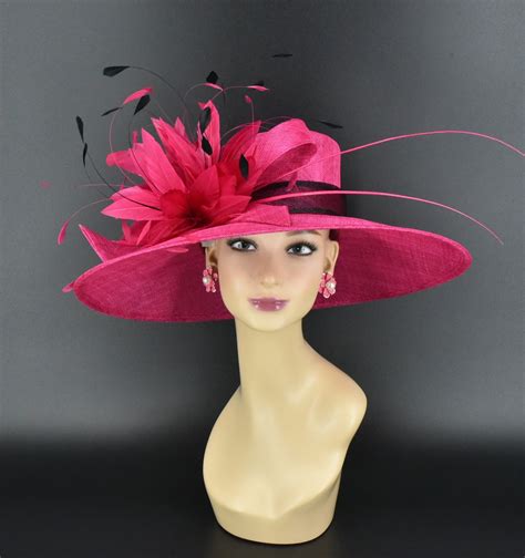 M Hot Pink Black Hat High Quality Kentucky Derby Hat Wedding Easter Hat Royal Ascot Wide
