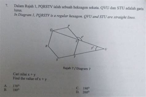 Solved Dalam Rajah 1 PQRSTV Ialah Sebuah Heksagon Sekata QVU Dan STU